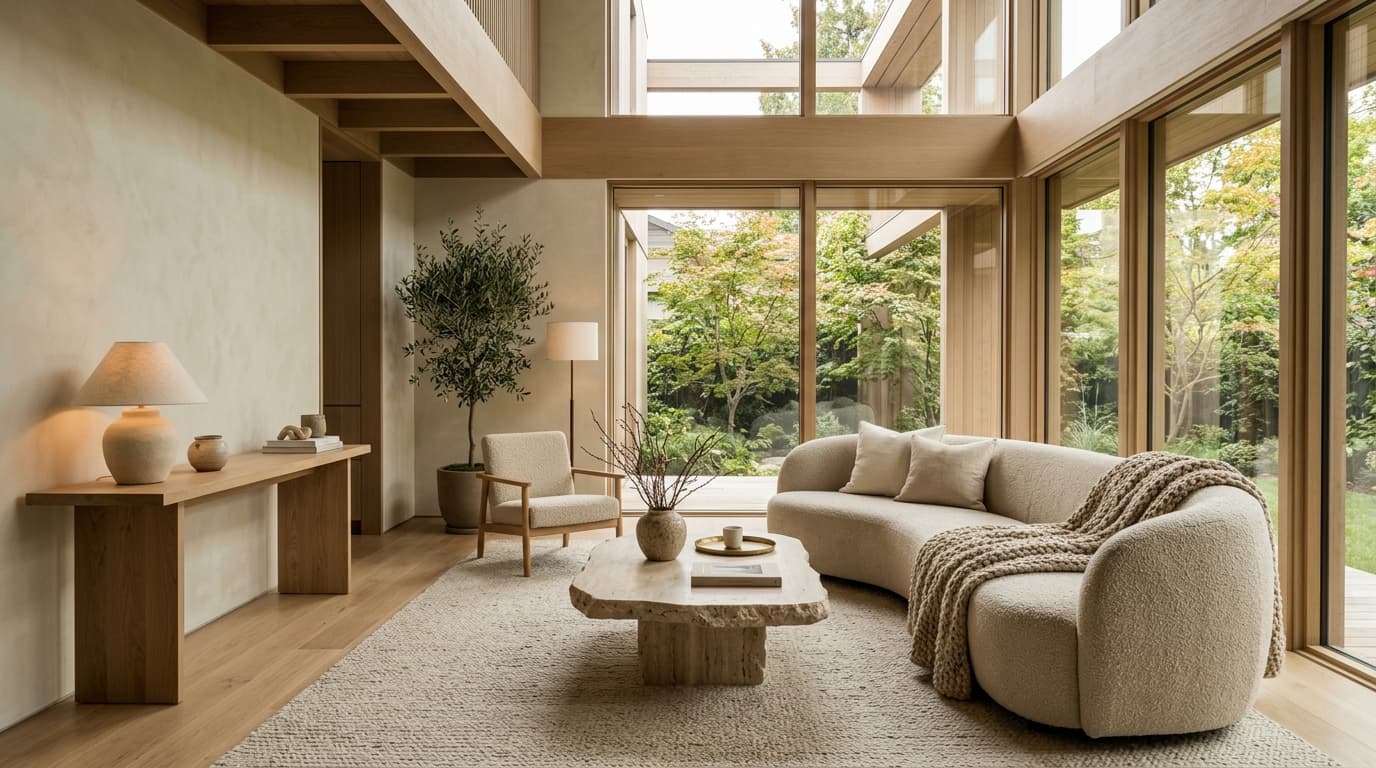 Harbor Home Furnishing Market living room styled with a linen lamp and knit throw
