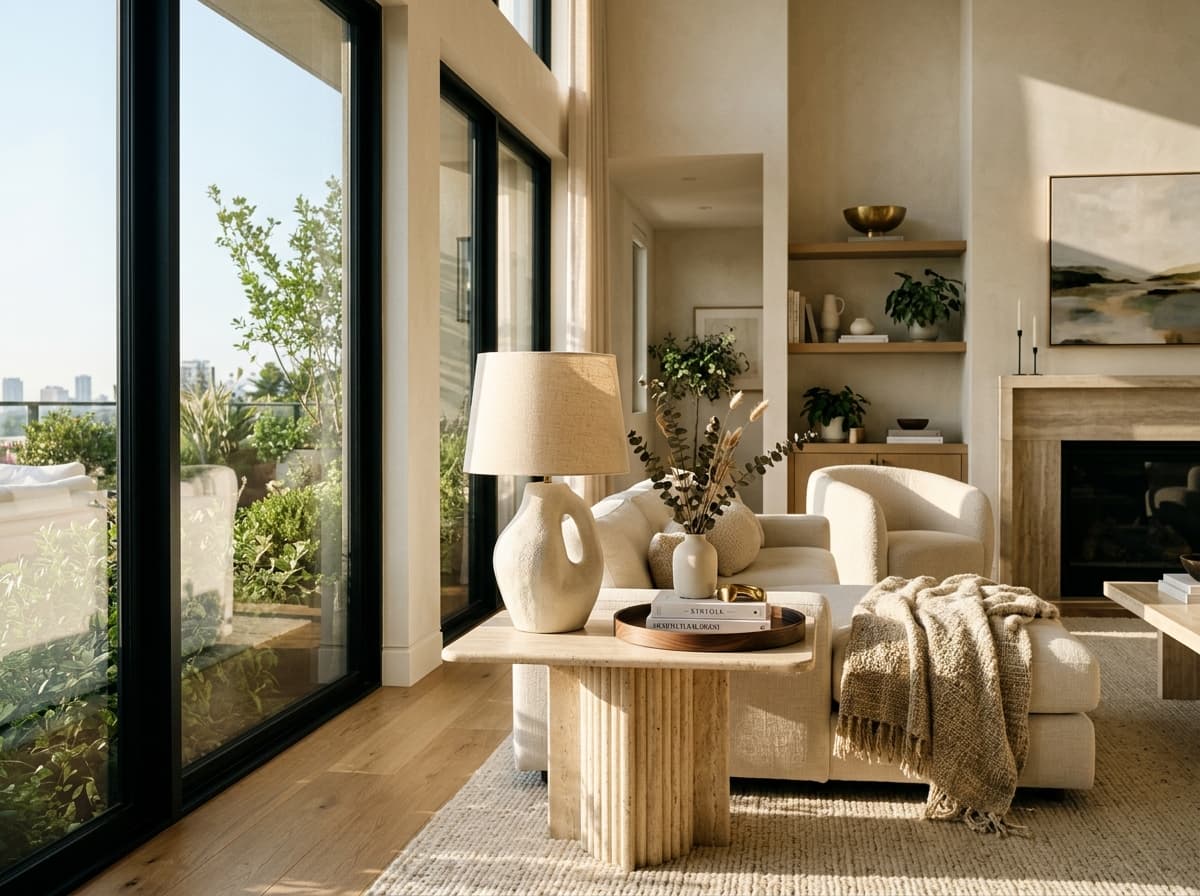 Bright living room styled with Harbor Home Furnishing Market pieces
